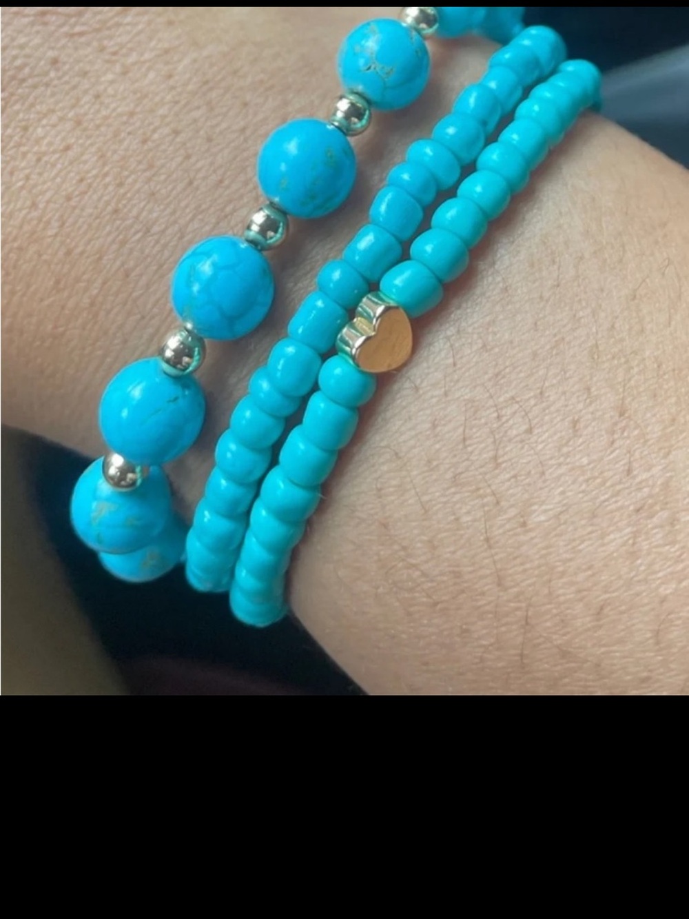 Turquoise and 18K Gold Beaded Bracelets with 18K gold heart Accent